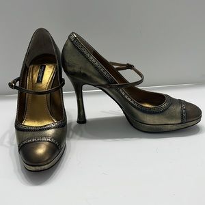 Vintage Dolce & Gabbana Bronze Leather Mary Jane D'orsay Pumps Size 38.5